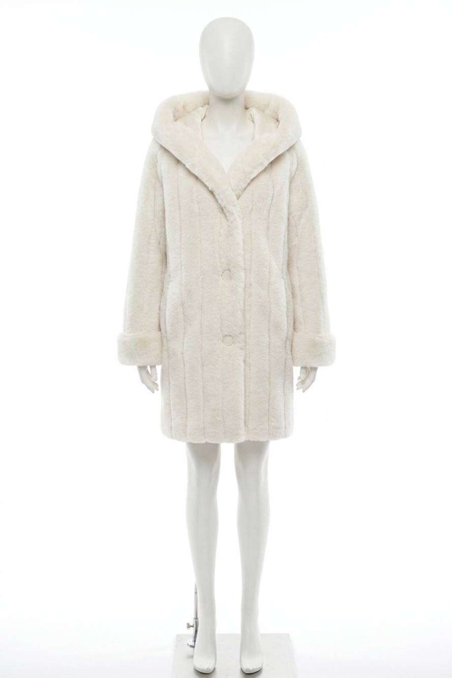 NEW JOSEPH RIBKOFF hooded reversible faux fur coat in vanilla